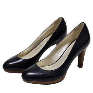 Etienne Aigner Pumps Women 6 Navy Luxe Leather Round Toe Stacked Heel Platform